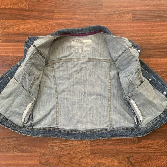 Merona Casual Button Up Denim Long Sleeve Jacket Womens Size L Blue - Picture 4 of 7
